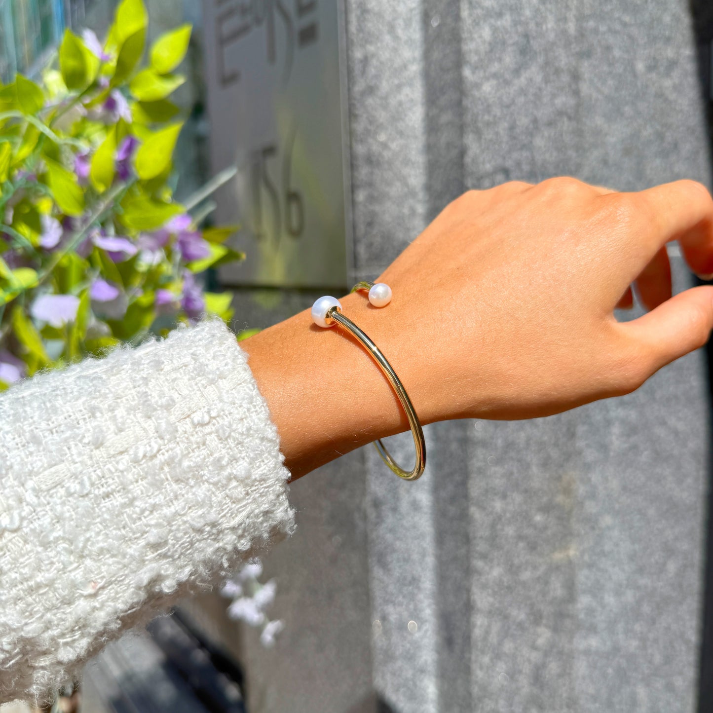 9ct Gold Plated Freshwater Pearl Twist Bracelet
