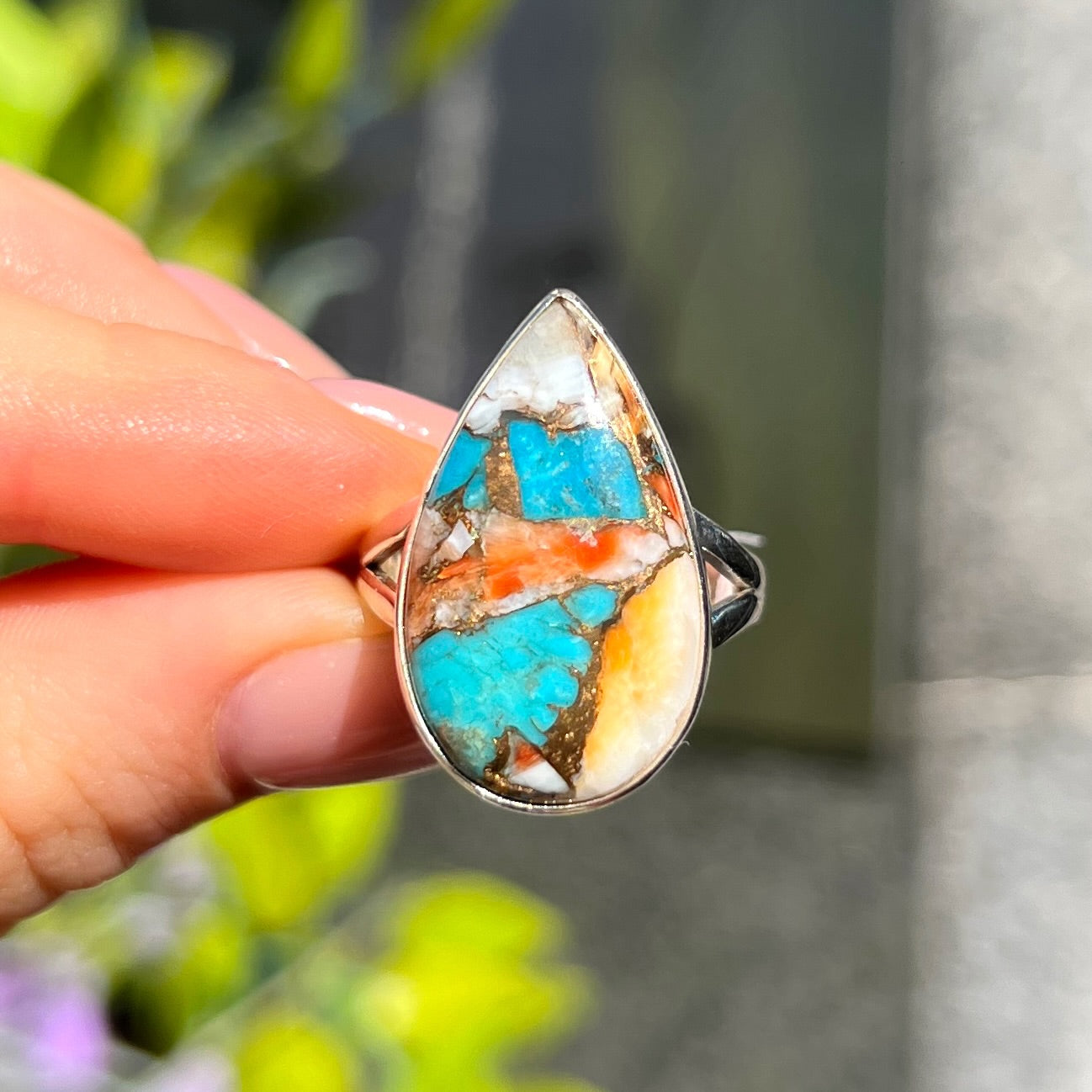 RARE Spiny Oyster Turquoise Sterling Silver Ring - Size Q