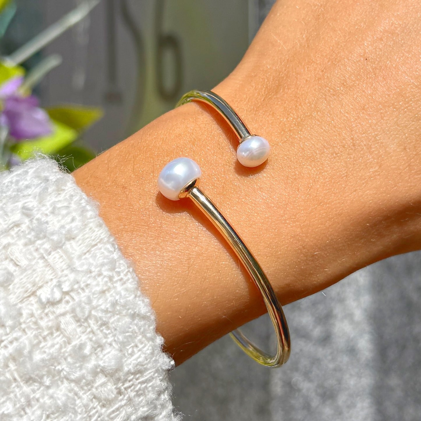 9ct Gold Plated Freshwater Pearl Twist Bracelet