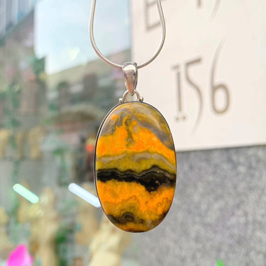 Sterling Silver Bumblebee Jasper Elongated Oval Pendant
