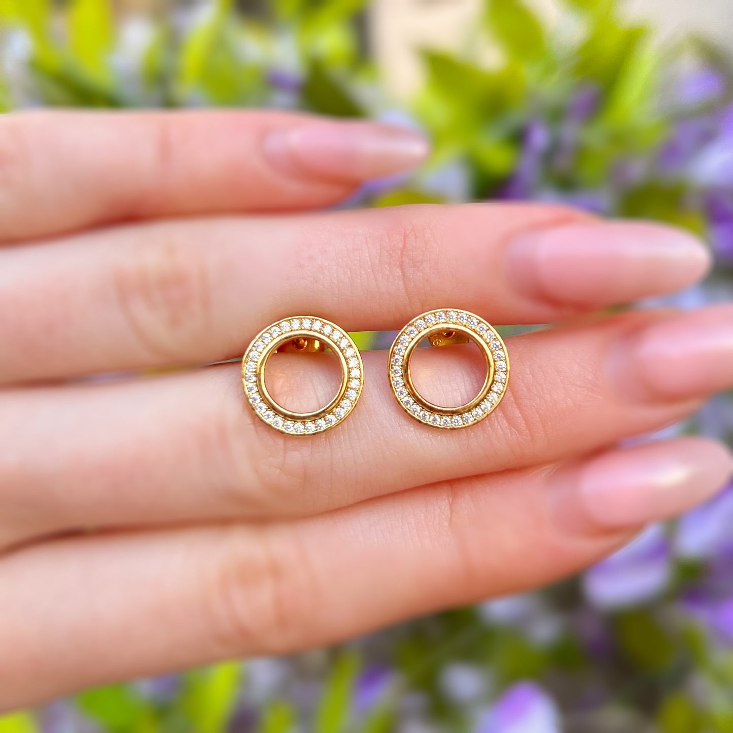 Sterling Silver 9ct Gold Plated Cubic Zirconia Stud Earrings