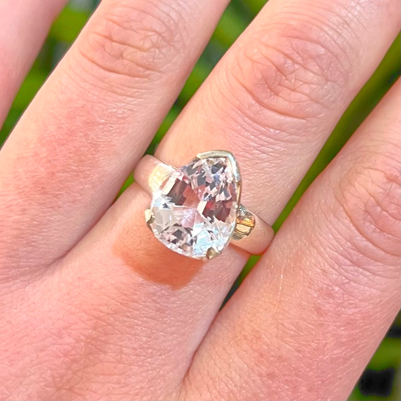 Pink Kunzite Sterling Silver Pear Cut Ring - Size Q