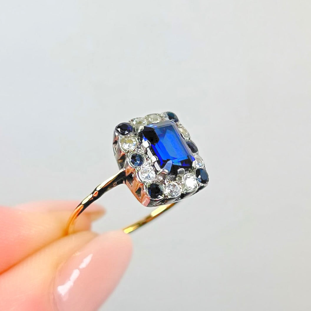 Striking Vintage Sapphire and Cubic Zirconia Dress Ring - Size O ½