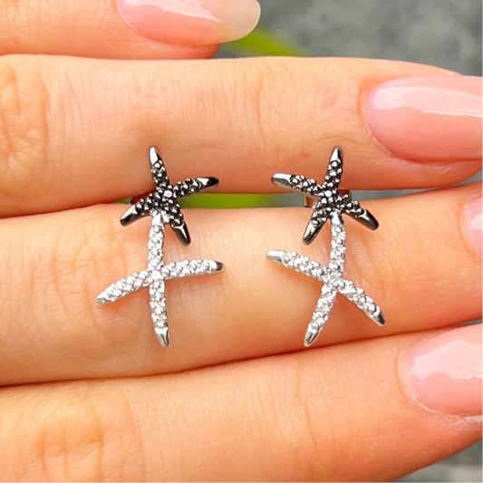 Vintage 9ct White Gold Black & White Diamond Kisses Stud Earrings