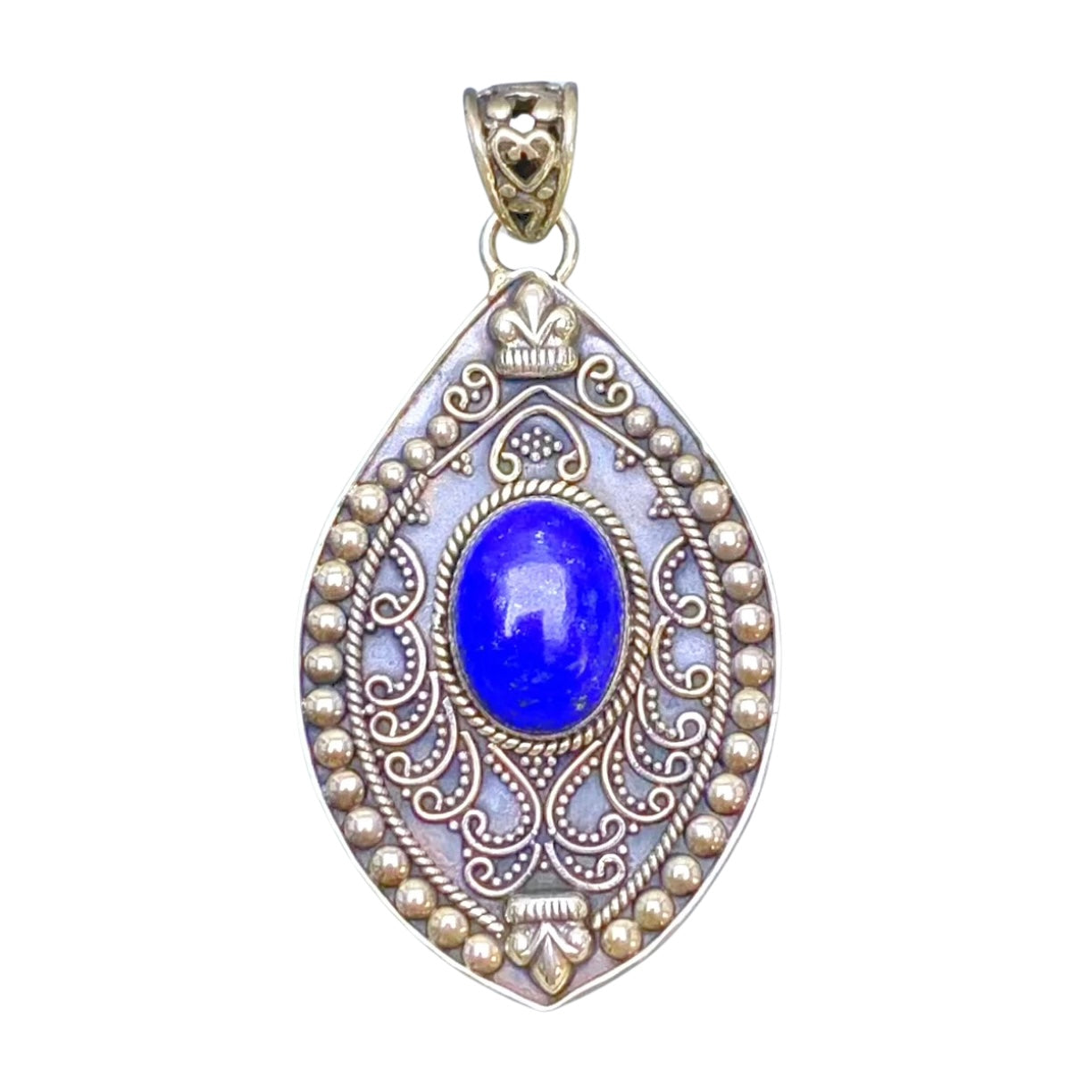 Statement Oxidised Sterling Silver Filigree Blue Lapis Lazuli Pendant