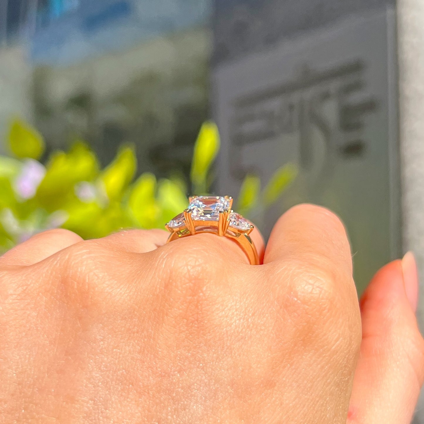 9ct Yellow Gold Princess Cut Cubic Zirconia Ring - Size N