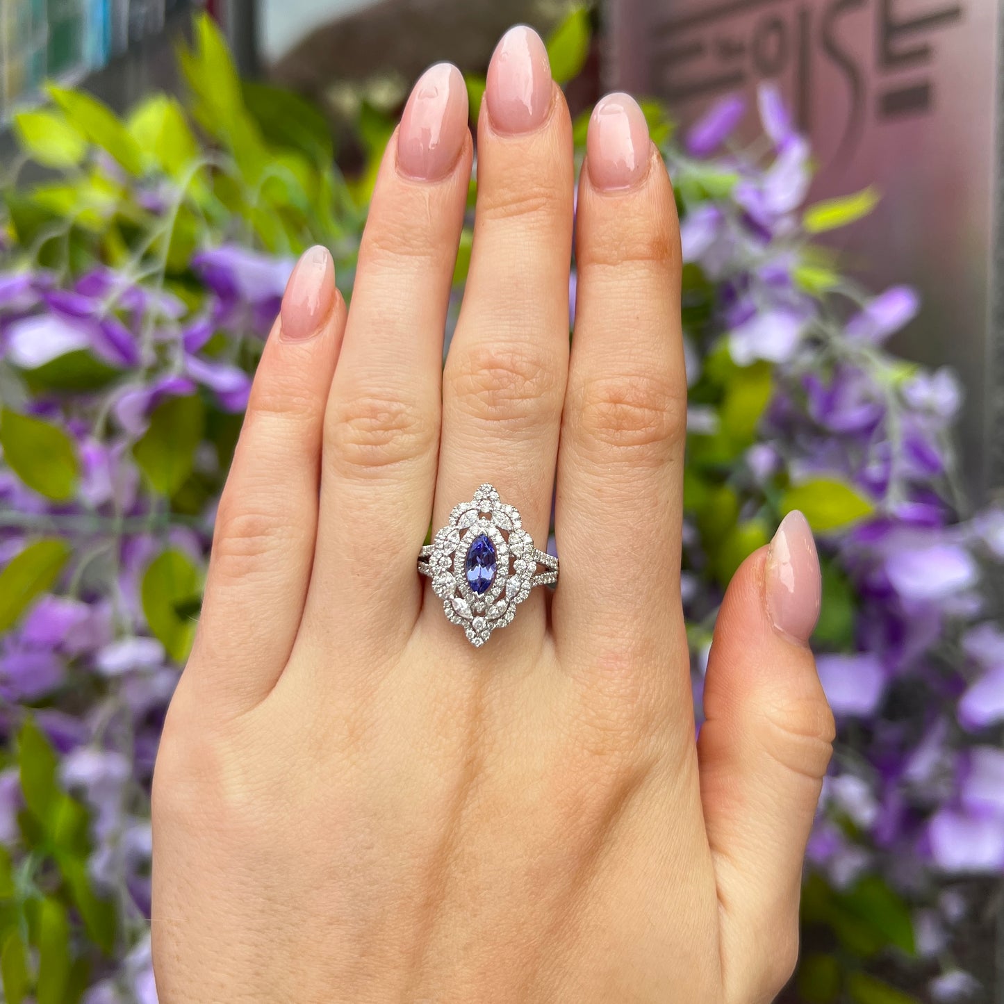 18ct White Gold Tanzanite And Diamond Statement Ring – SIZE O
