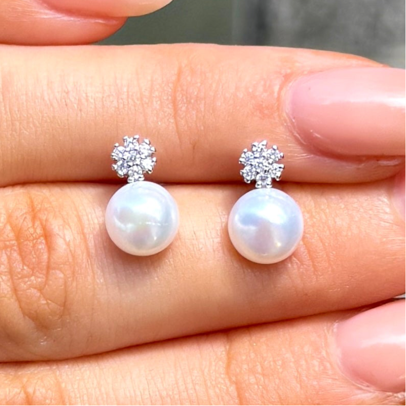 Pearl & Cubic Zirconia Halo Sterling Silver Stud Earrings