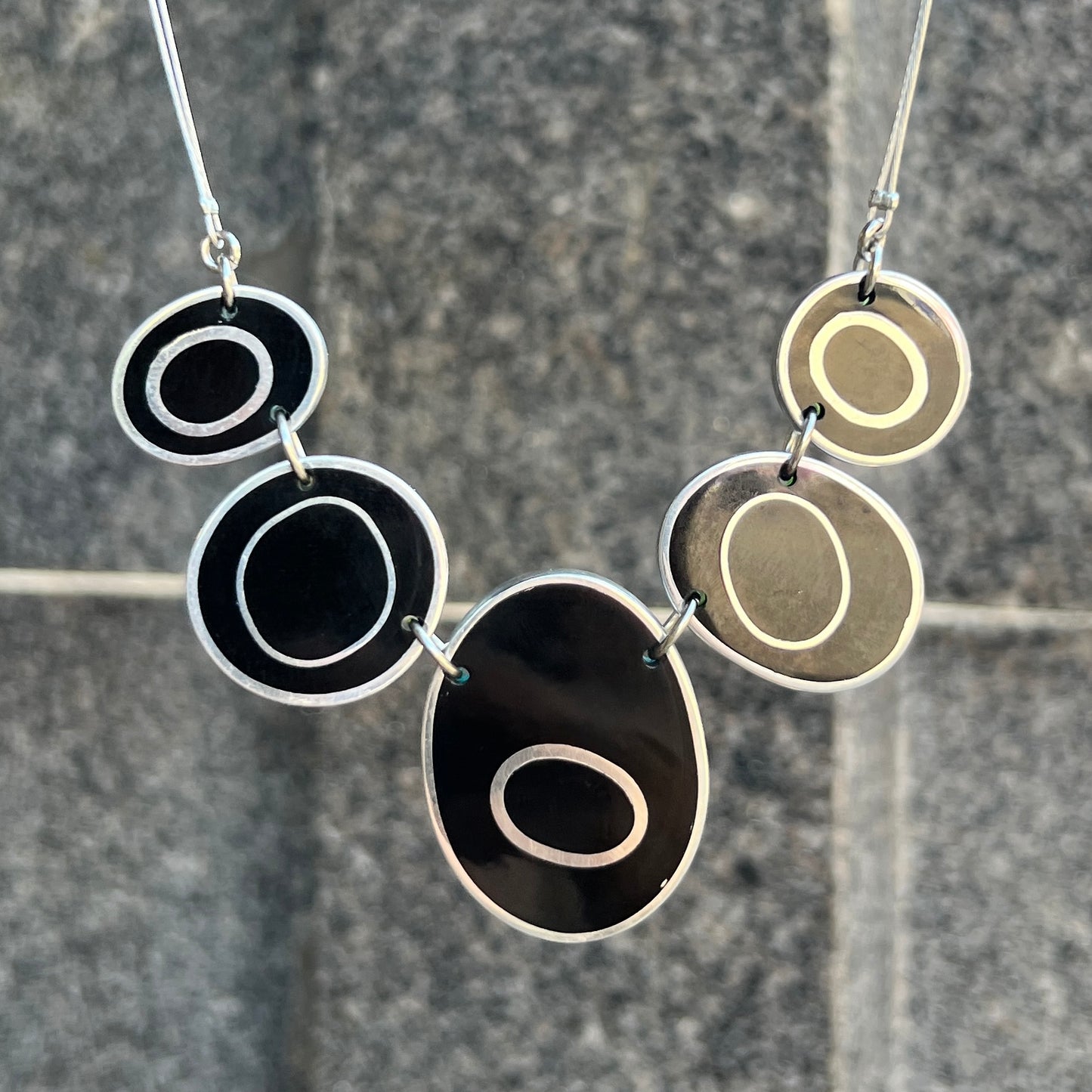 ‘Watch This Space’ Dark & Lime Green Oval Necklace