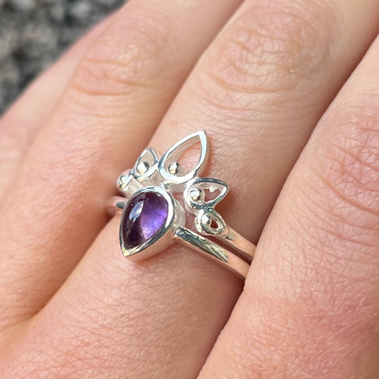 Sterling Silver Mandala Purple Amethyst Ring - Size O ½