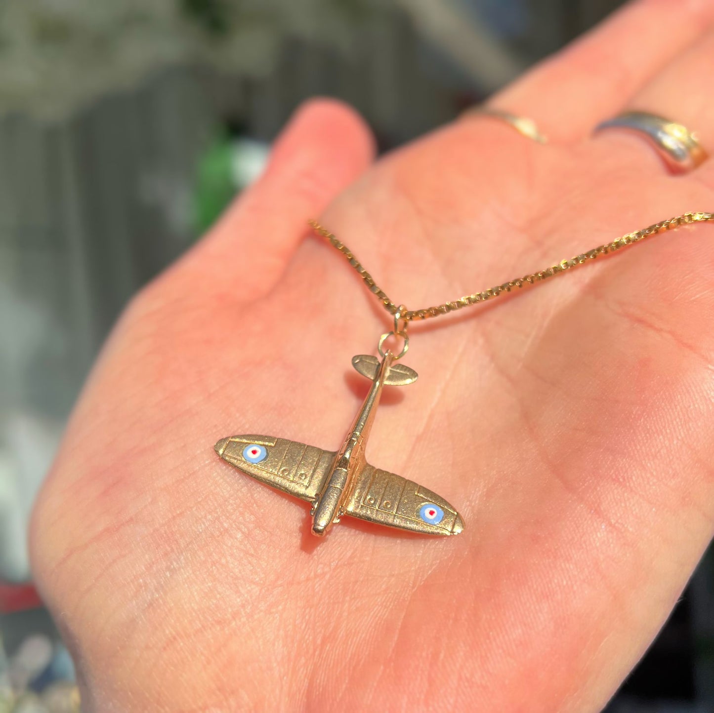RARE Vintage 9ct Yellow Gold and Enamel World War 2 Spitfire Plane Charm Collector's Item