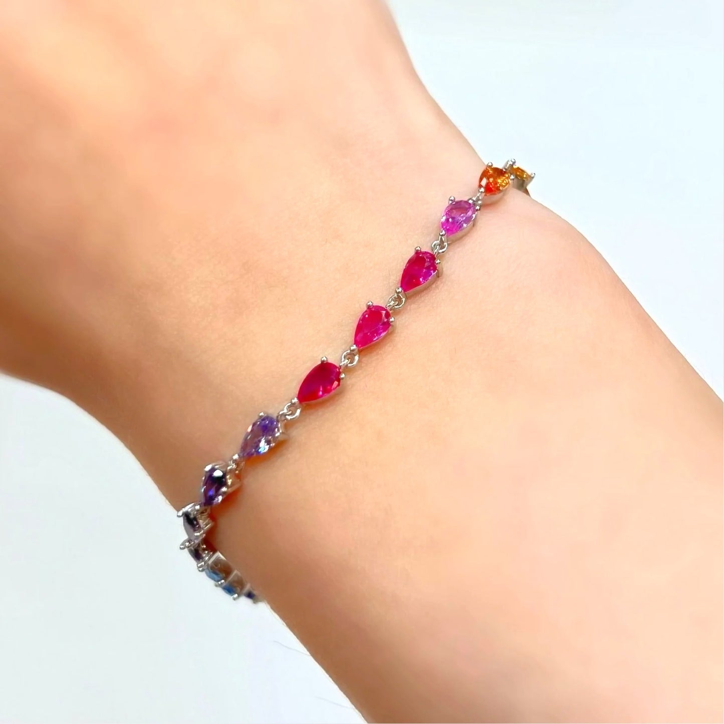 Sterling Silver Multicoloured Rainbow Cubic Zirconia Tennis Bracelet
