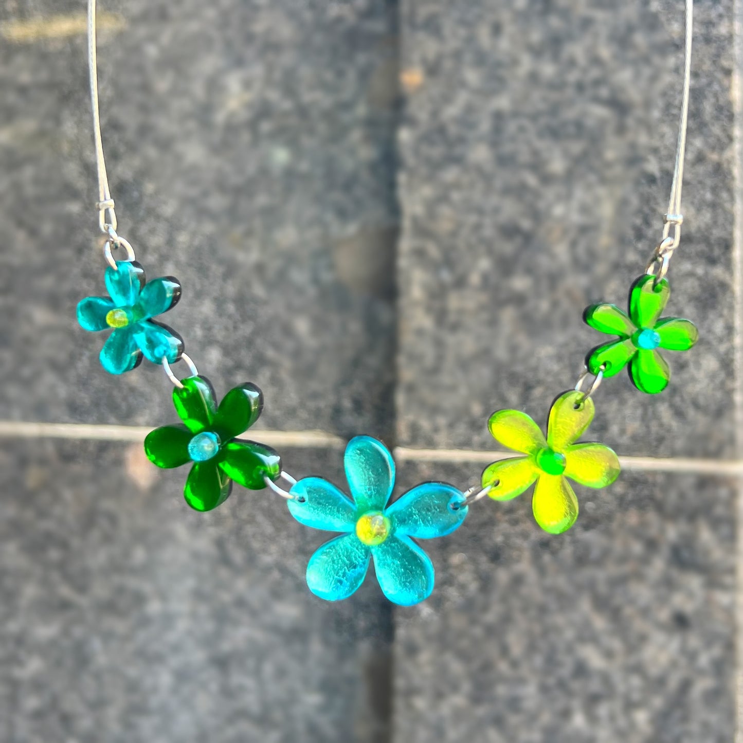 ‘Watch This Space’ Green & Blue Flower Necklace