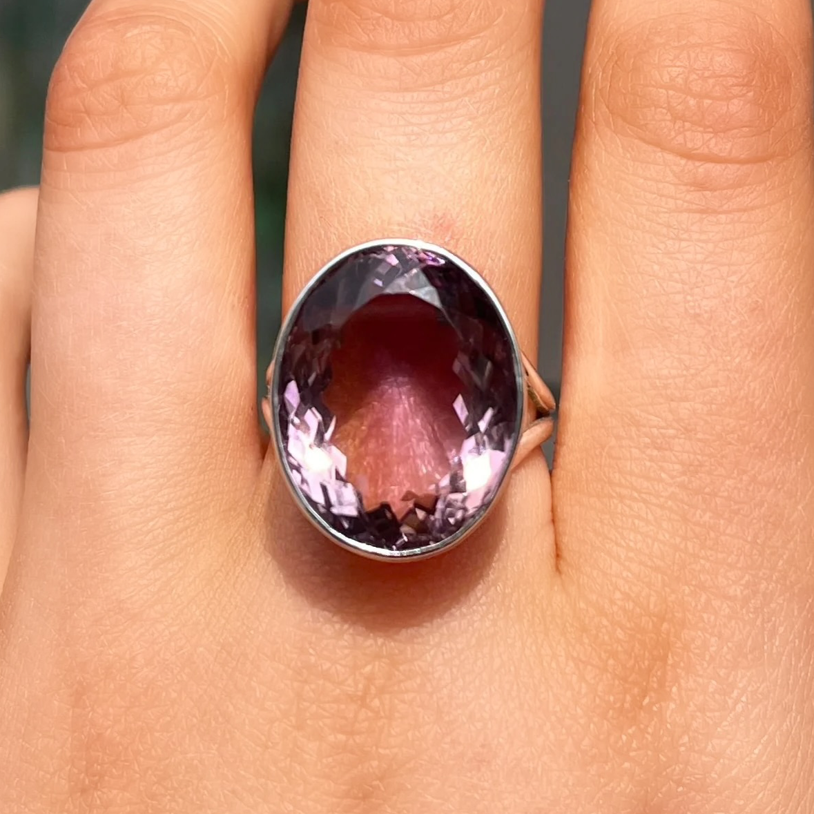 Chunky Statement Sterling Silver Purple Ametrine Ring - Size R