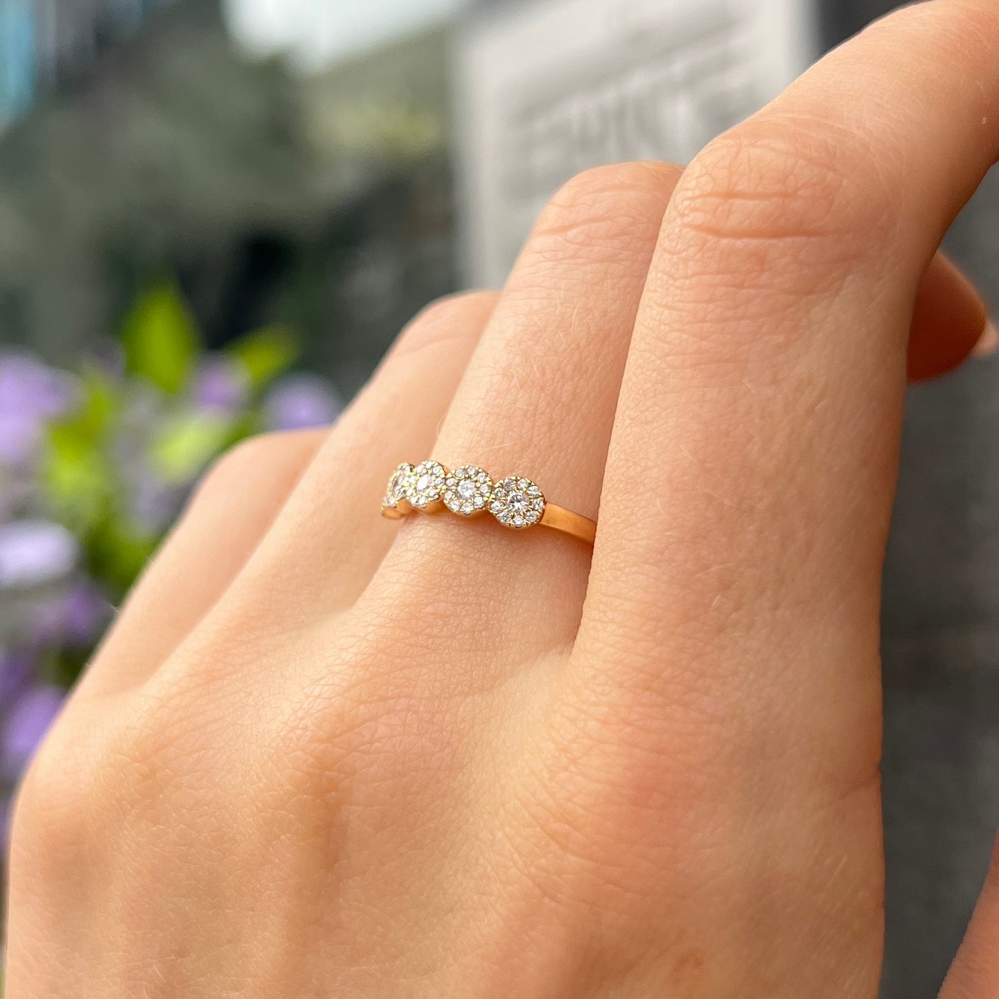 18ct Yellow Gold Half Eternity Diamond Ring - Size M