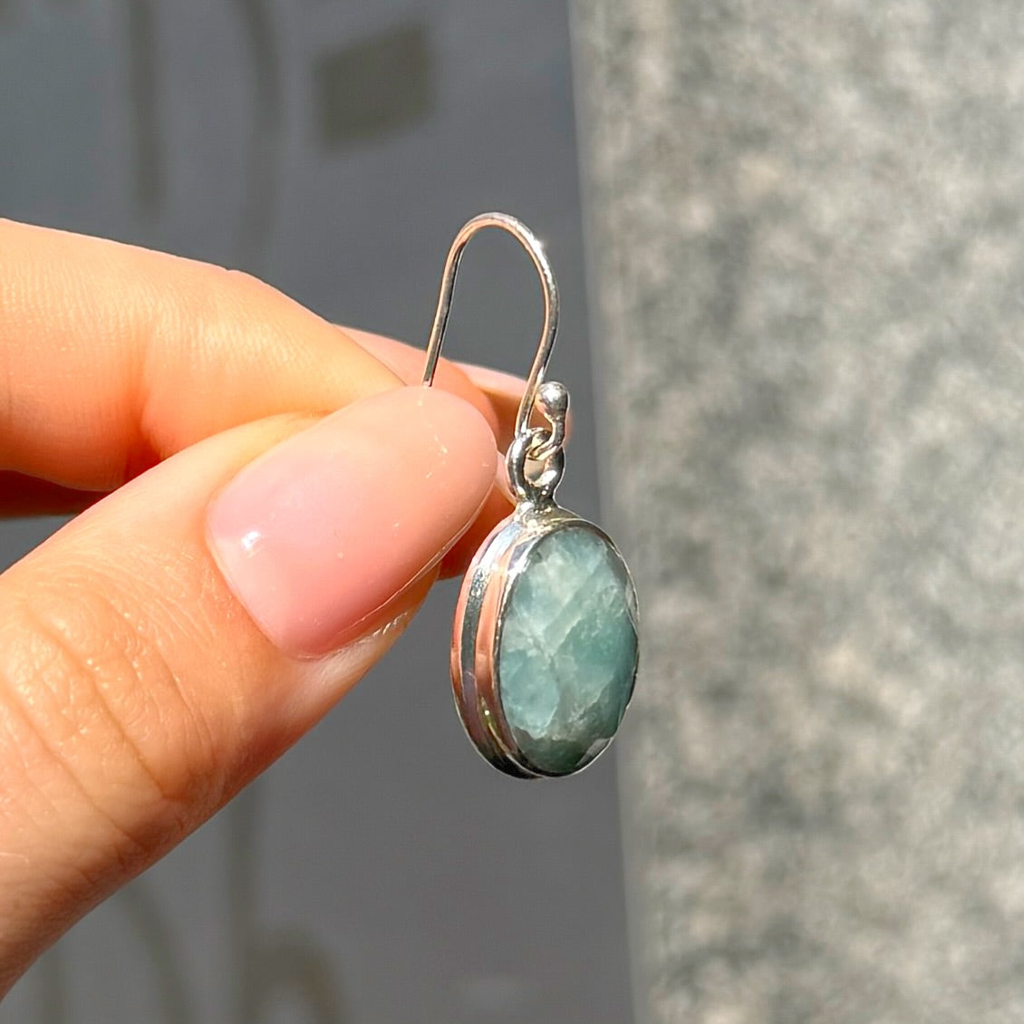 Naturally Varied Oval Cut Green Emerald Sterling Silver Drop Earrings