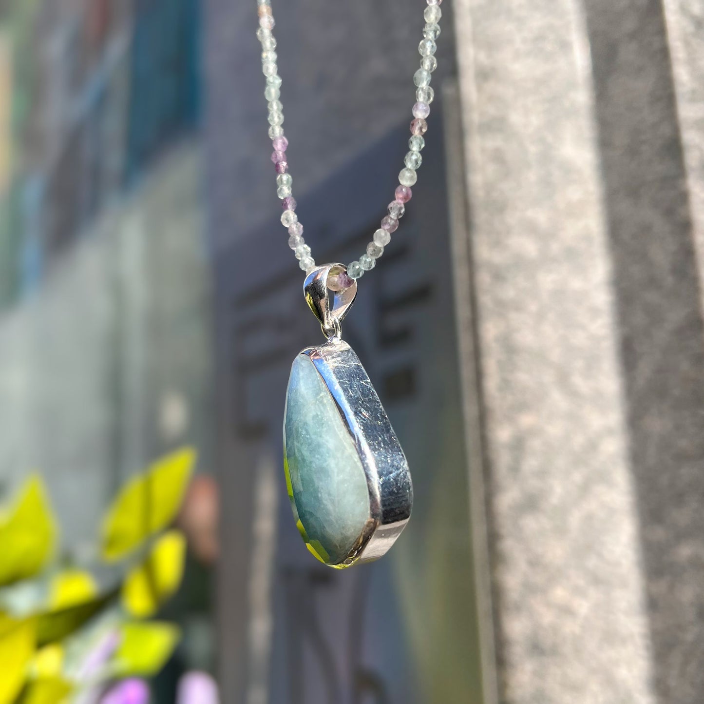 Chunky Sterling Silver Dreamy Aquamarine and Fluorite Beaded Chain Necklace
