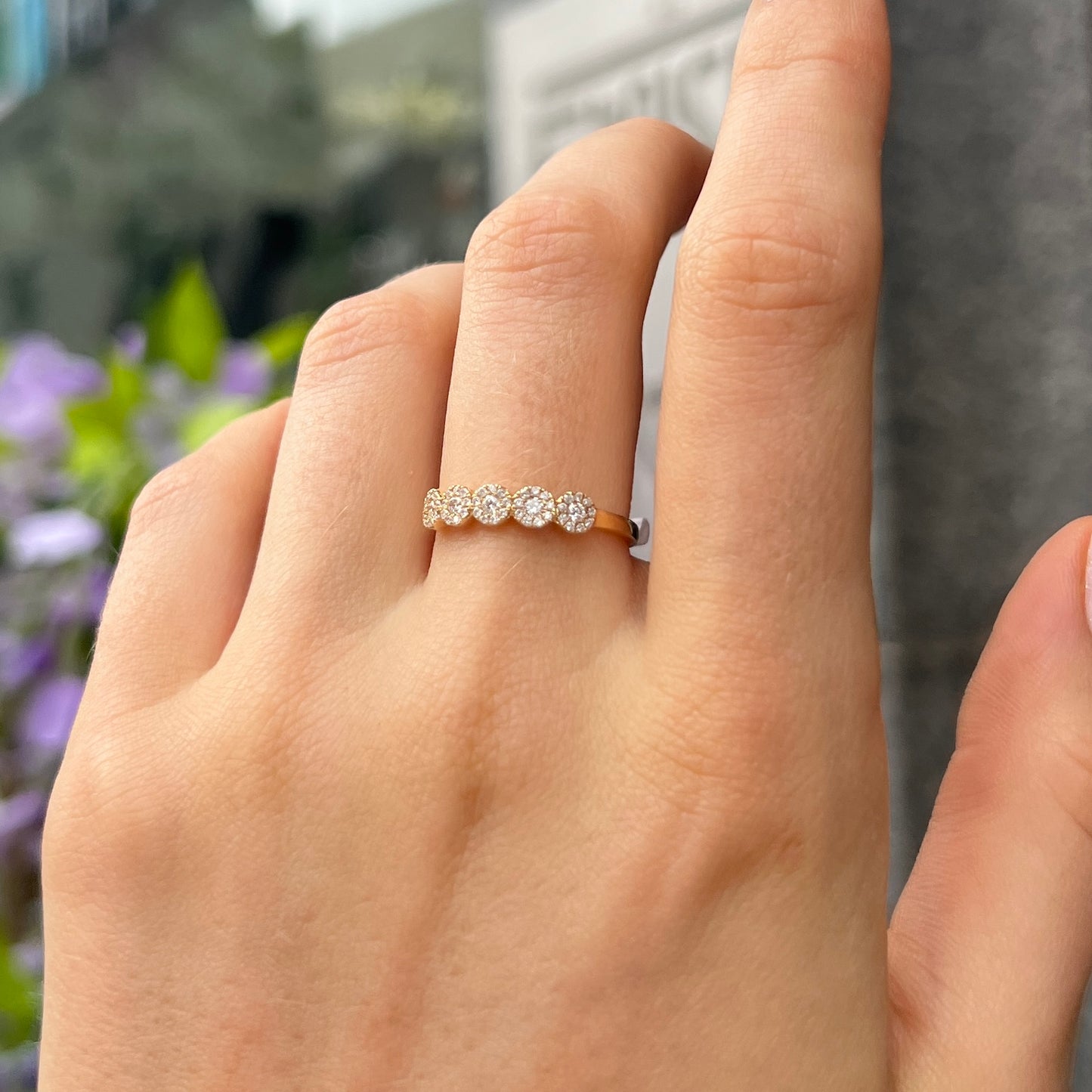 18ct Yellow Gold Half Eternity Diamond Ring - Size M