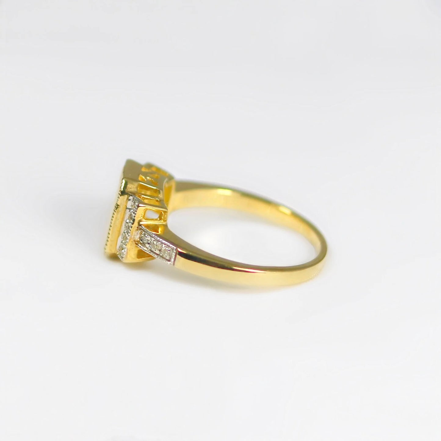 The Opalina Ring - Structured Designer Inspired 9ct Yellow Gold Opal and Diamonds Size K