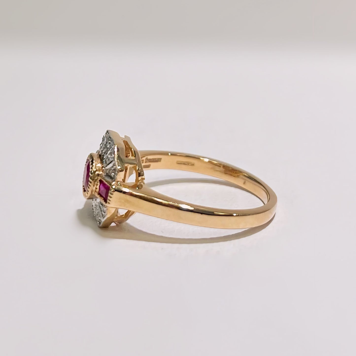 9ct Yellow Gold Art Deco Reproduction Red Ruby and Diamond Ring – Size N