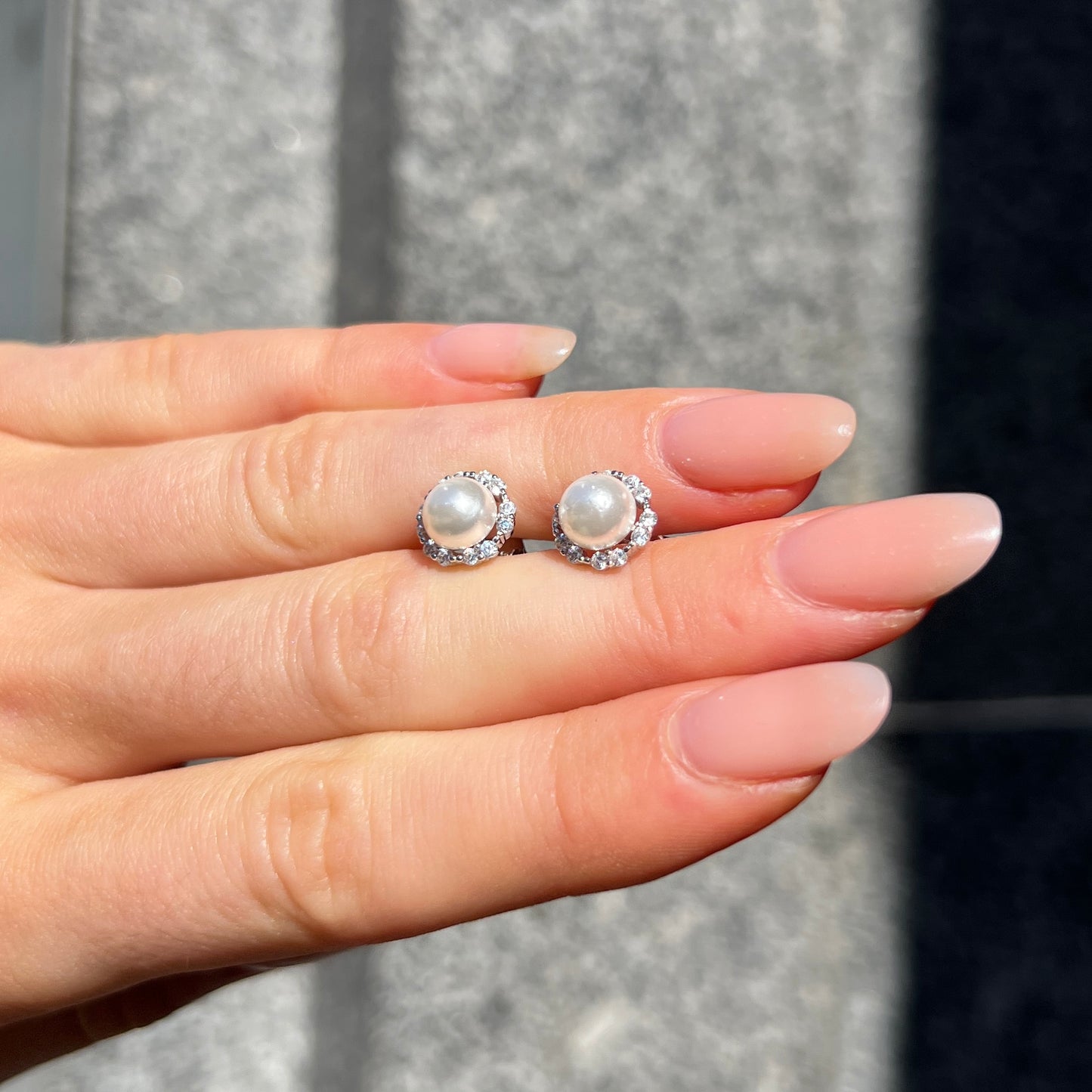 Pearl & Cubic Zirconia Halo Sterling Silver Stud Earrings