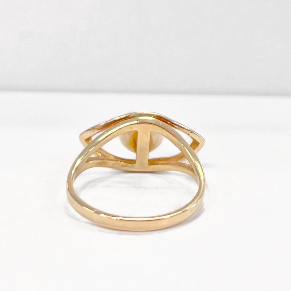 Striking Vintage 9ct Yellow Gold Freshwater Pearl 'Evil Eye' Ring - Size N
