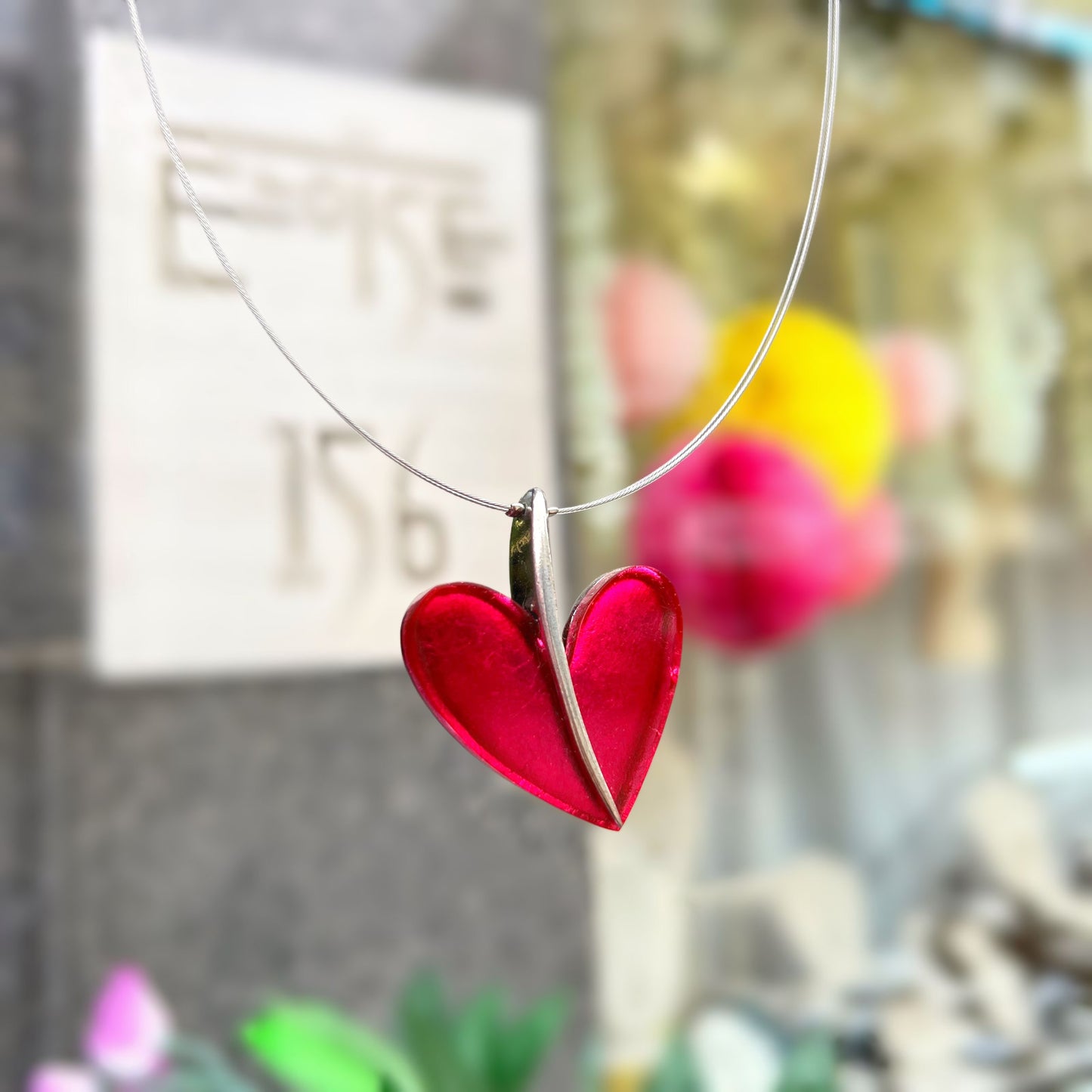 Watch This Space Reversible Pink or Red Heart Necklace