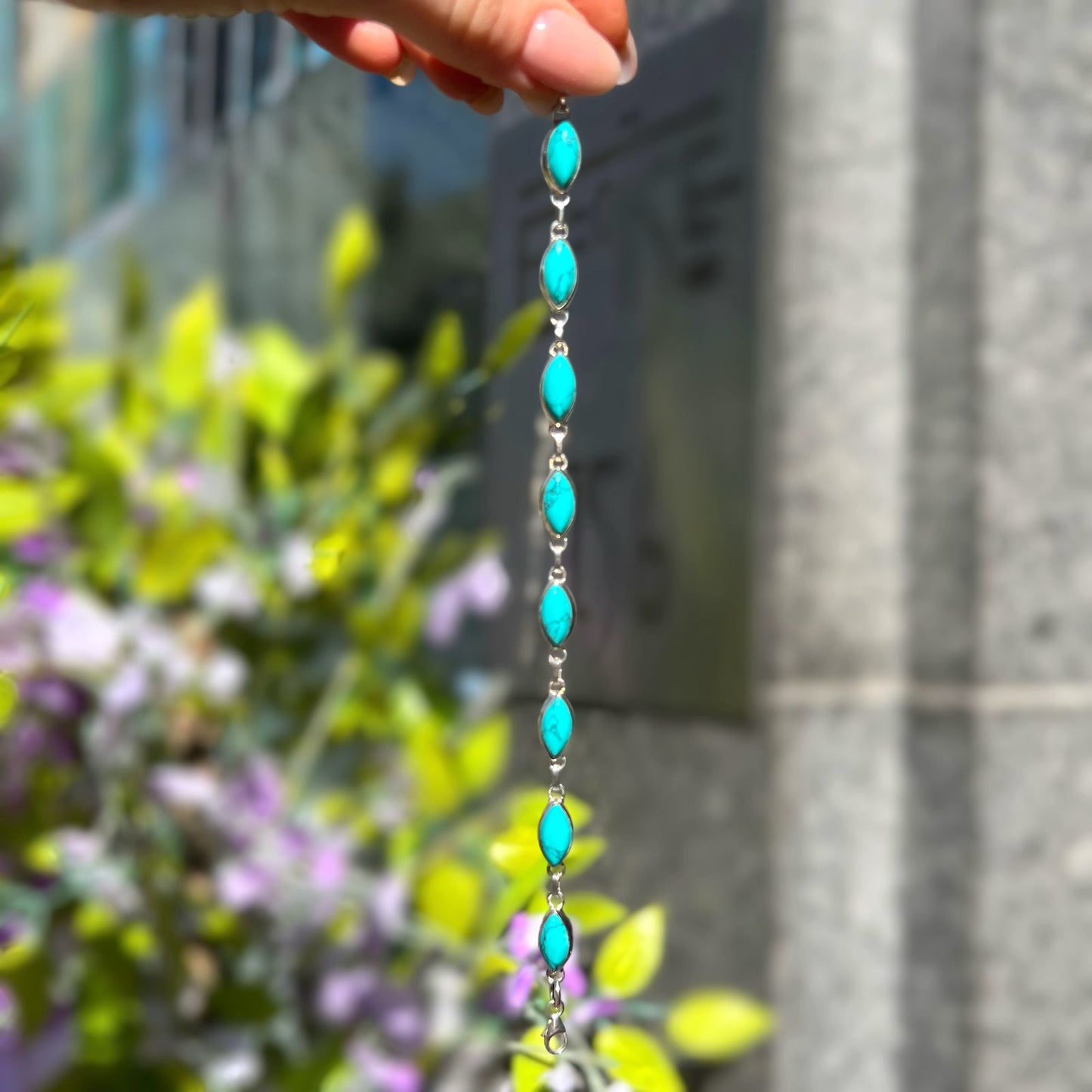 Blue Marquise Cut Turquoise Sterling Silver Bracelet