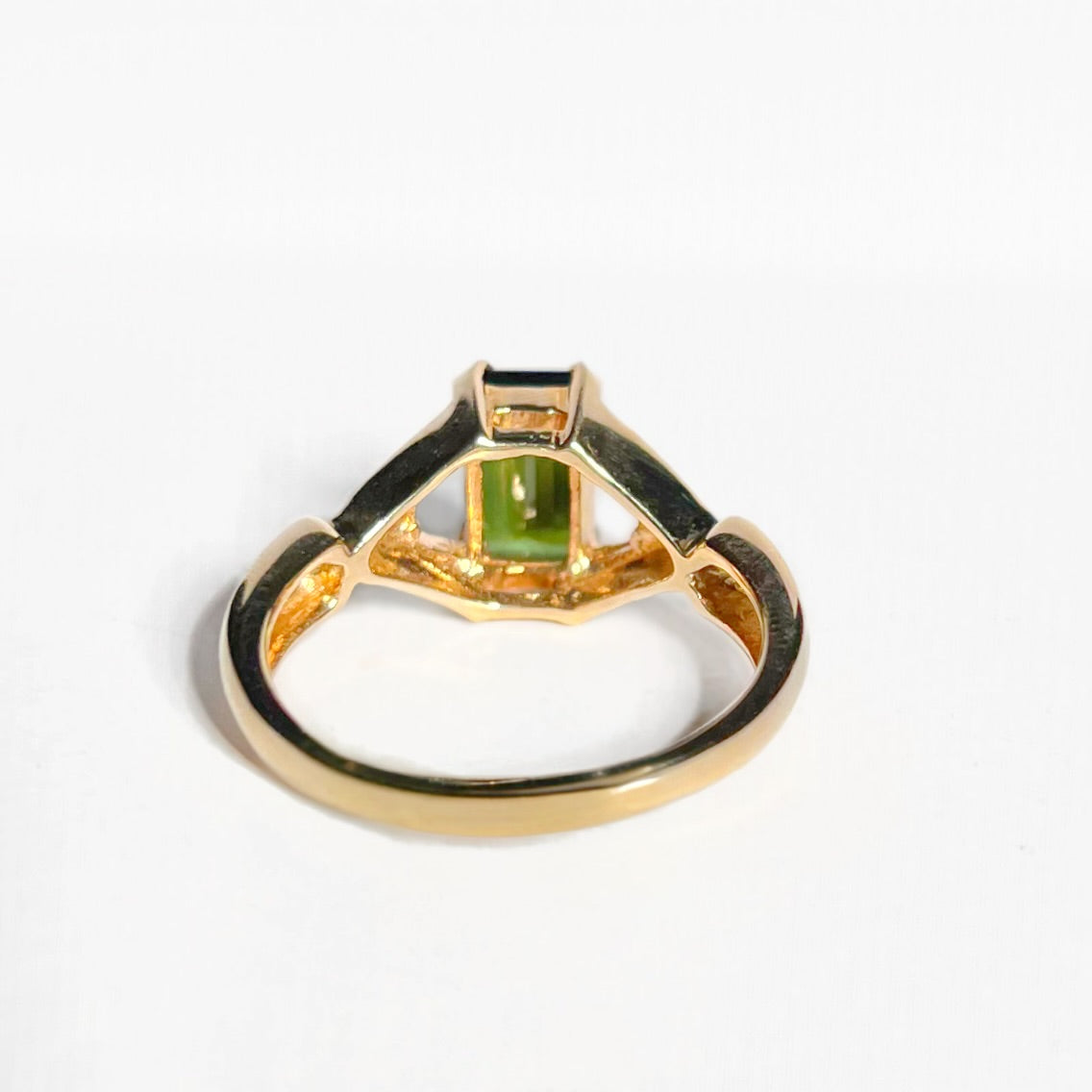 RARE Vintage 9ct Yellow Gold Green Tourmaline and Diamond Dress Ring - Size N