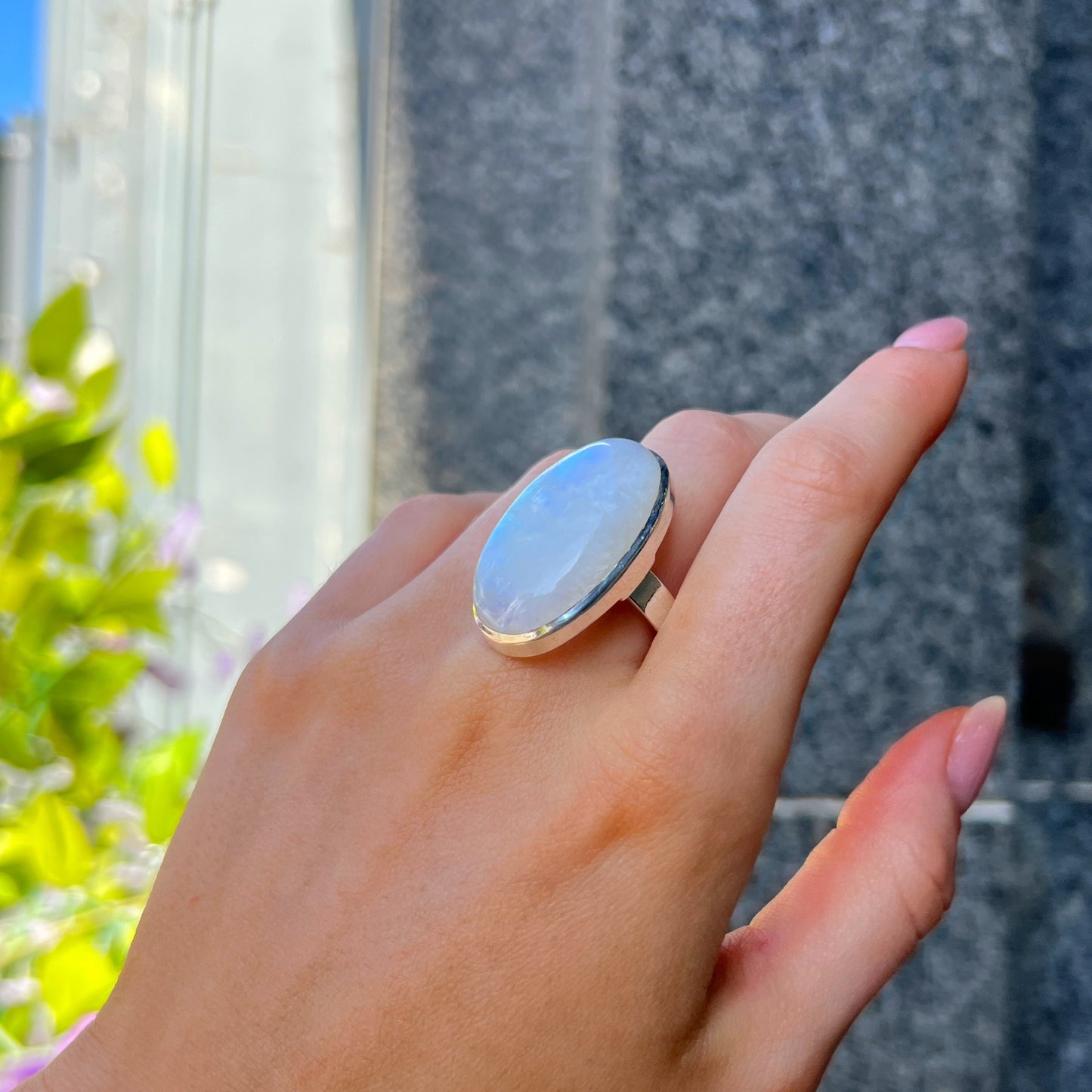 Chunky Sterling Silver Dark Blue Labradorite Ring - Adjustable Size
