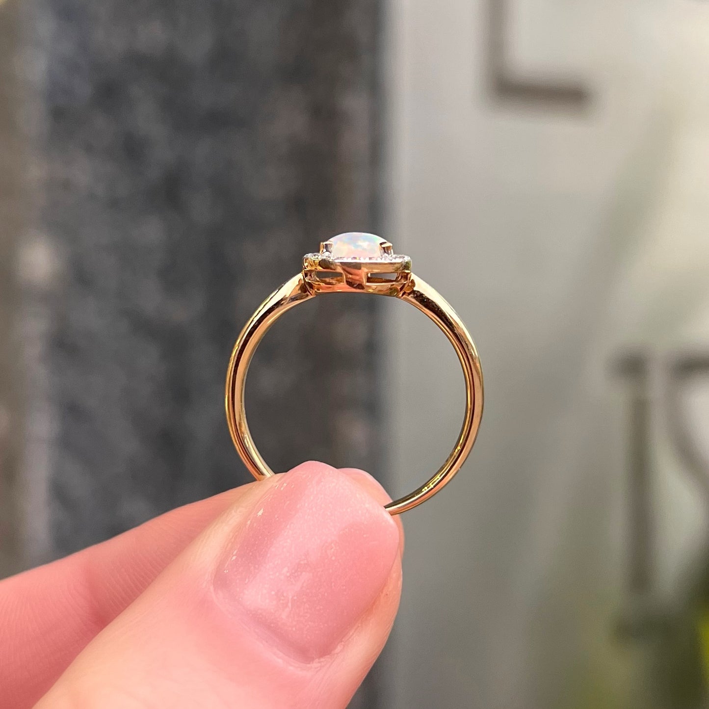 Elegant 9ct Yellow Gold Opal and Diamond Pear Shaped Halo Ring - Size N ½