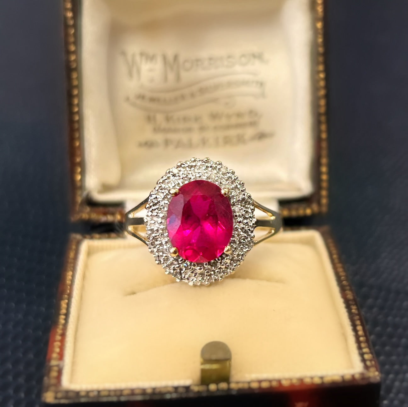 Eye-catching Vintage 9ct Yellow Gold Ruby and Diamond Cluster Cocktail Ring - Size P