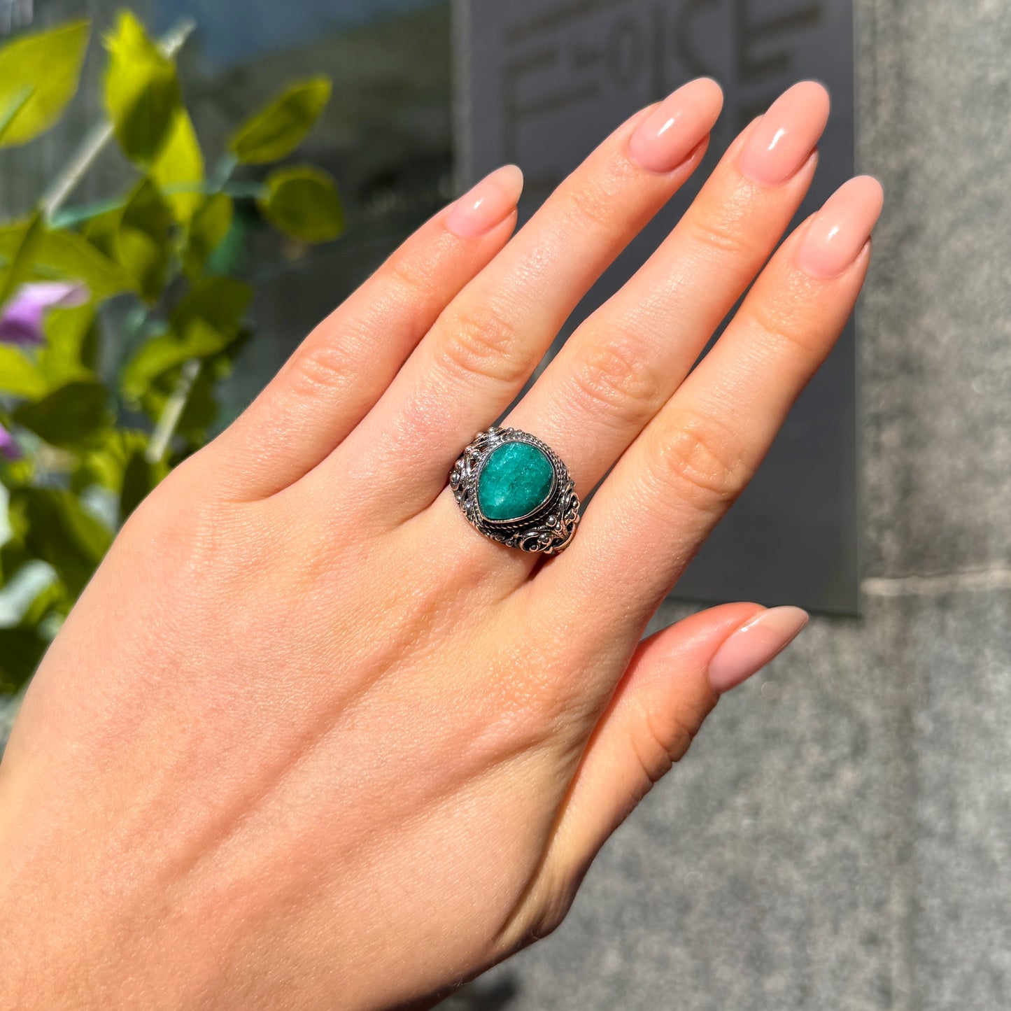 Green Emerald Sterling Silver Boho Ring