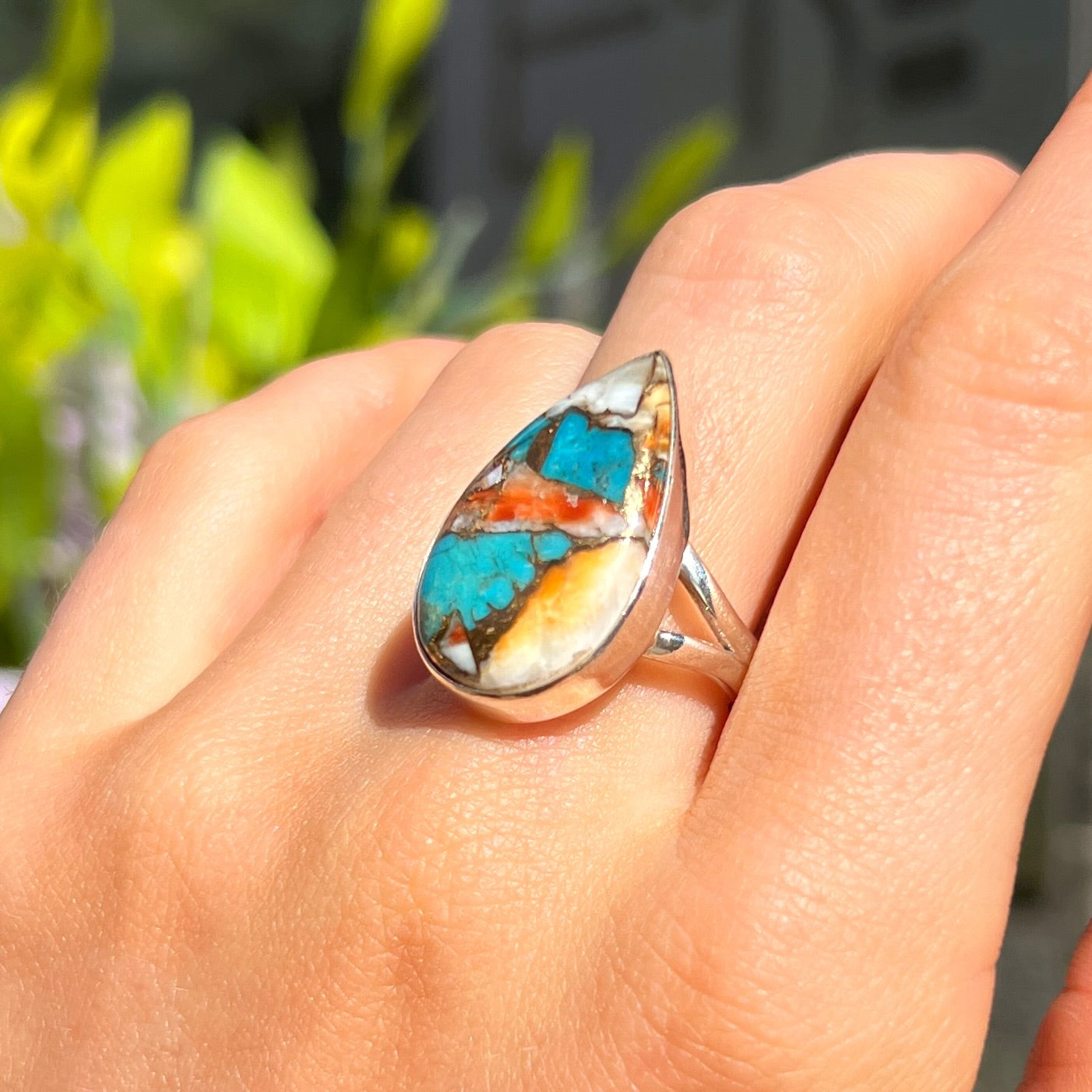 RARE Spiny Oyster Turquoise Sterling Silver Ring - Size Q
