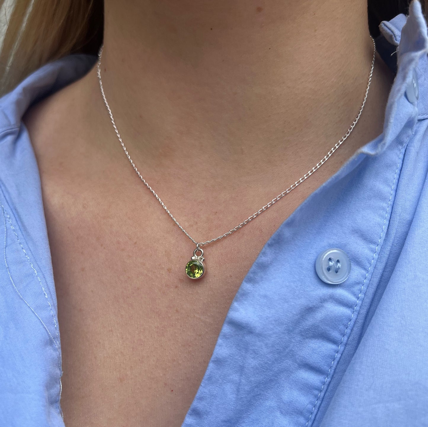 Sterling Silver Dainty Bezel Set Peridot Necklace