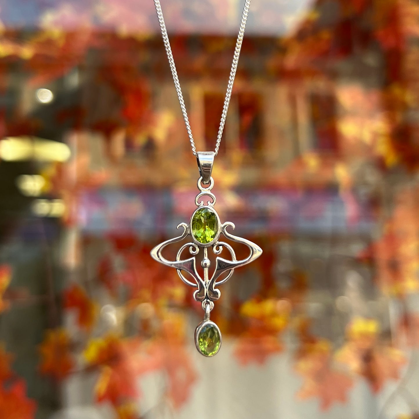 Sterling Silver Peridot Art Nouveau Inspired Necklace