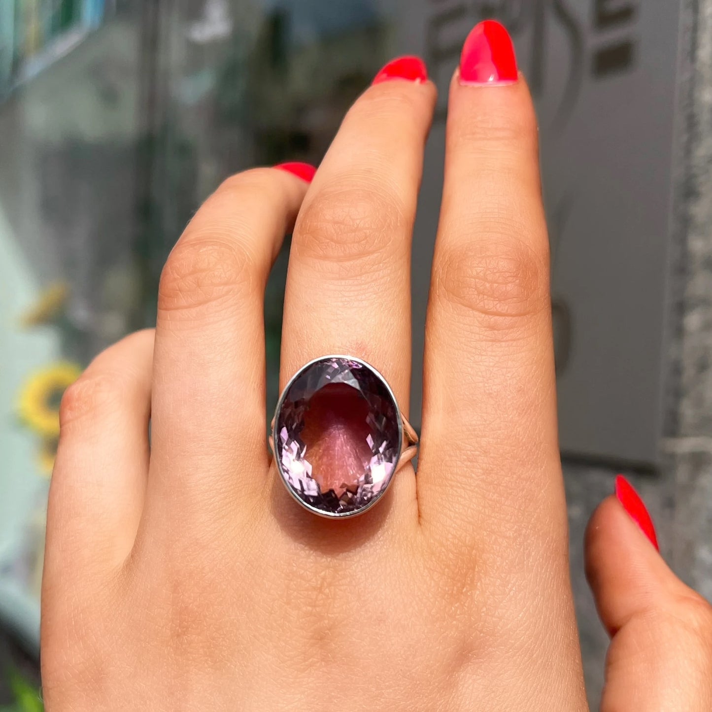 Chunky Statement Sterling Silver Purple Ametrine Ring - Size R