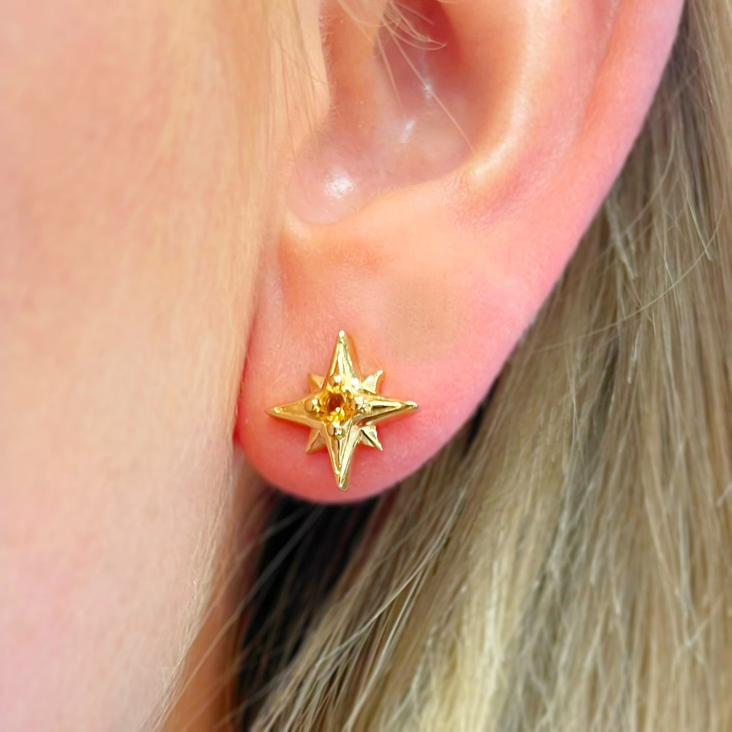 Celestial Gold-on-Silver Citrine Star Stud Earrings