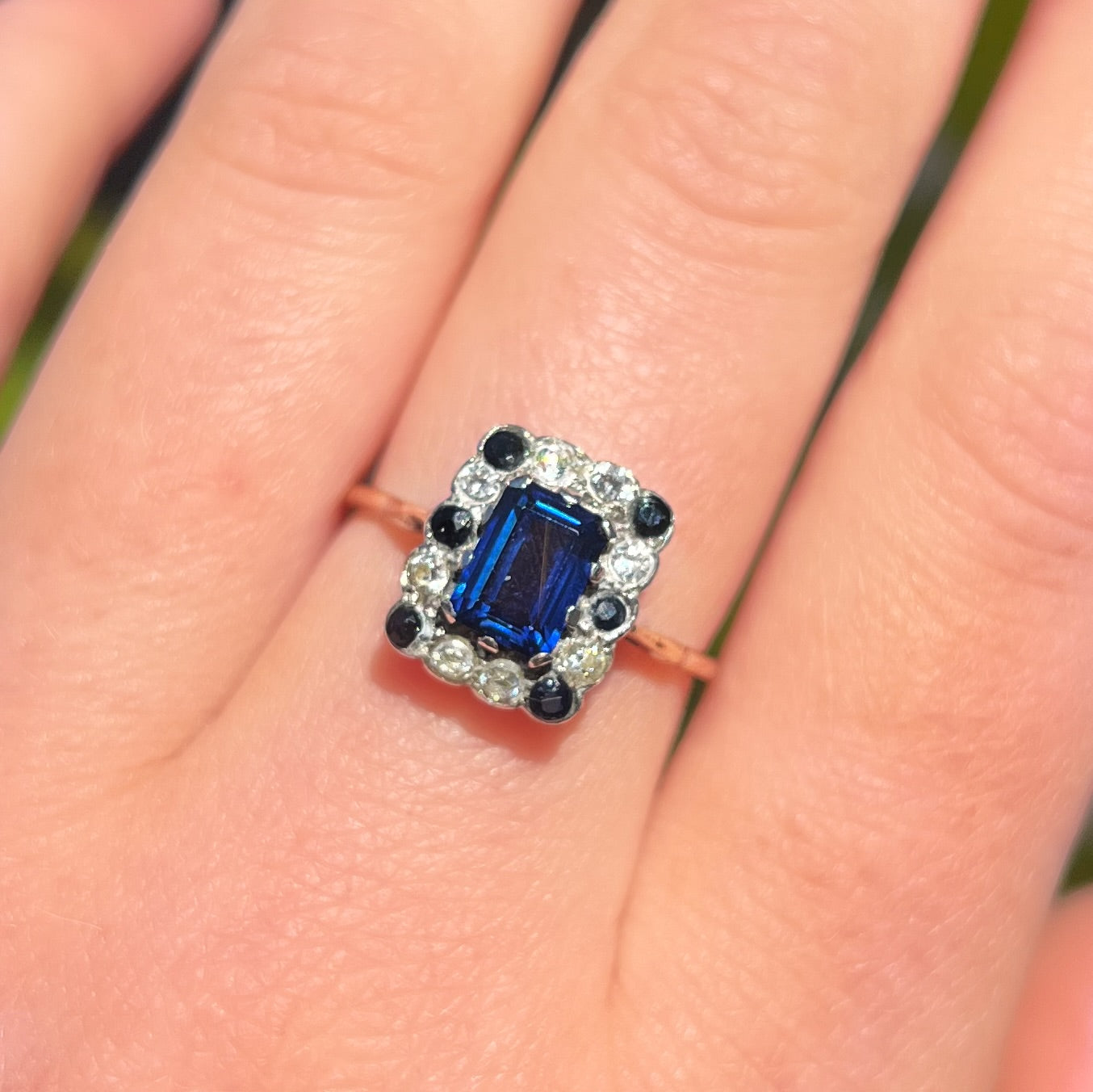 Striking Vintage Sapphire and Cubic Zirconia Dress Ring - Size O ½