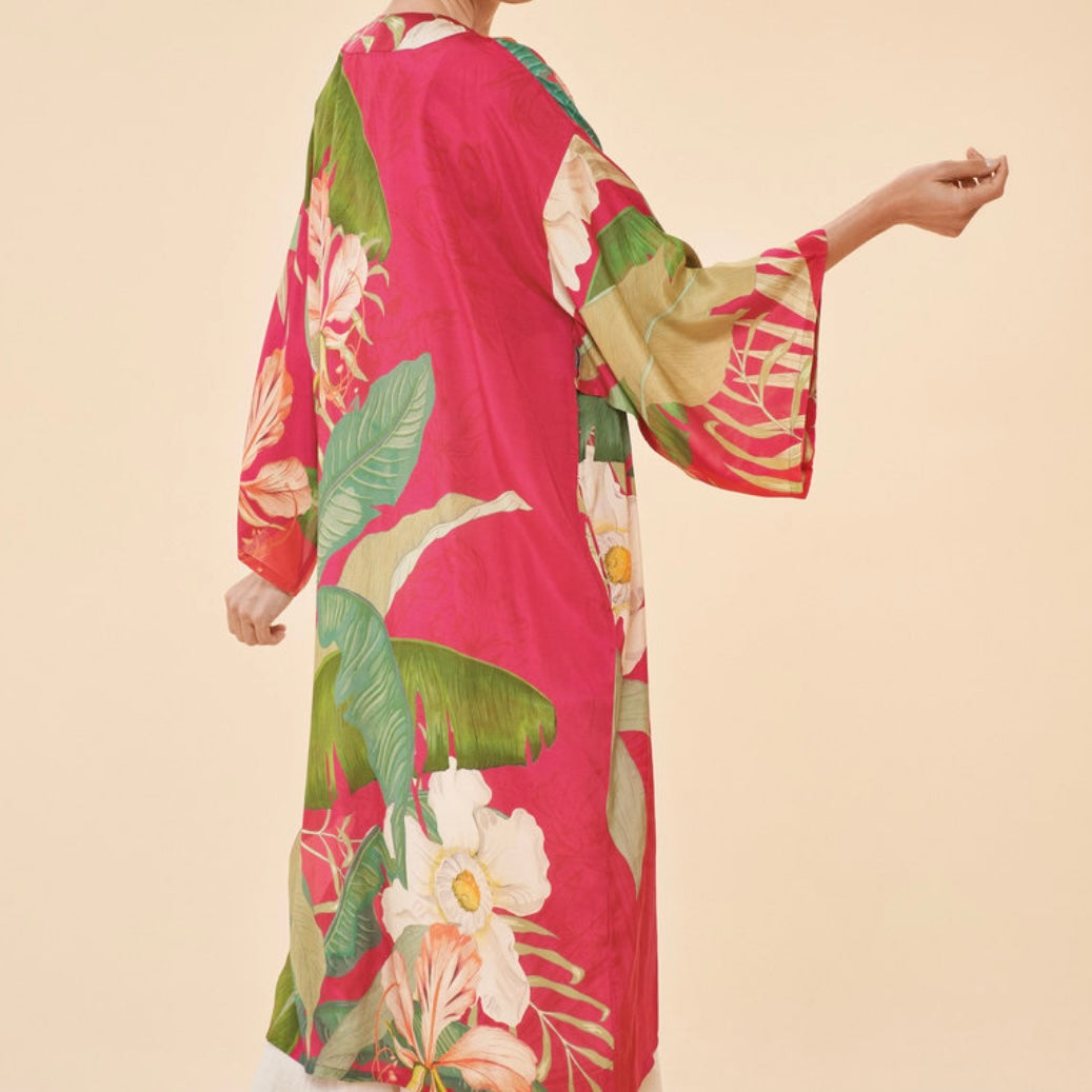 Powder Accessories Pink Floral Tropical Print Long Kimono Gown