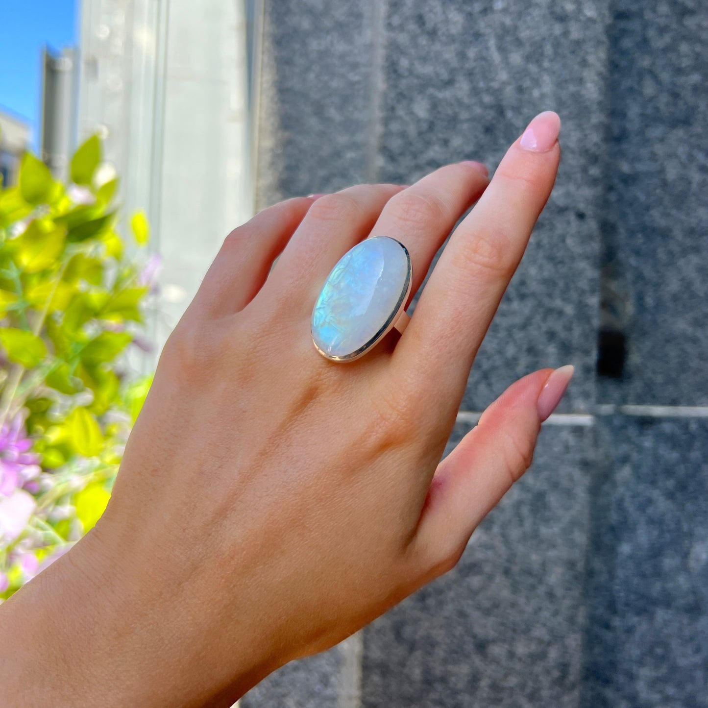 Chunky Sterling Silver Dark Blue Labradorite Ring - Adjustable Size