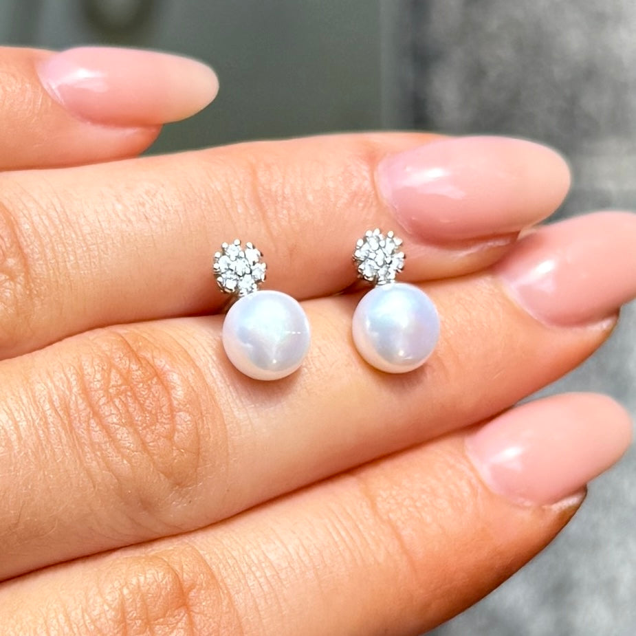 Pearl & Cubic Zirconia Halo Sterling Silver Stud Earrings