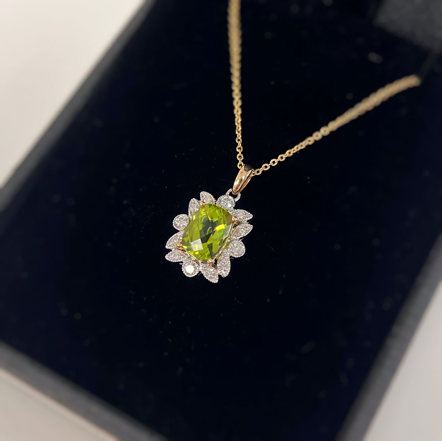 9ct Yellow Gold Peridot and Diamond Necklace