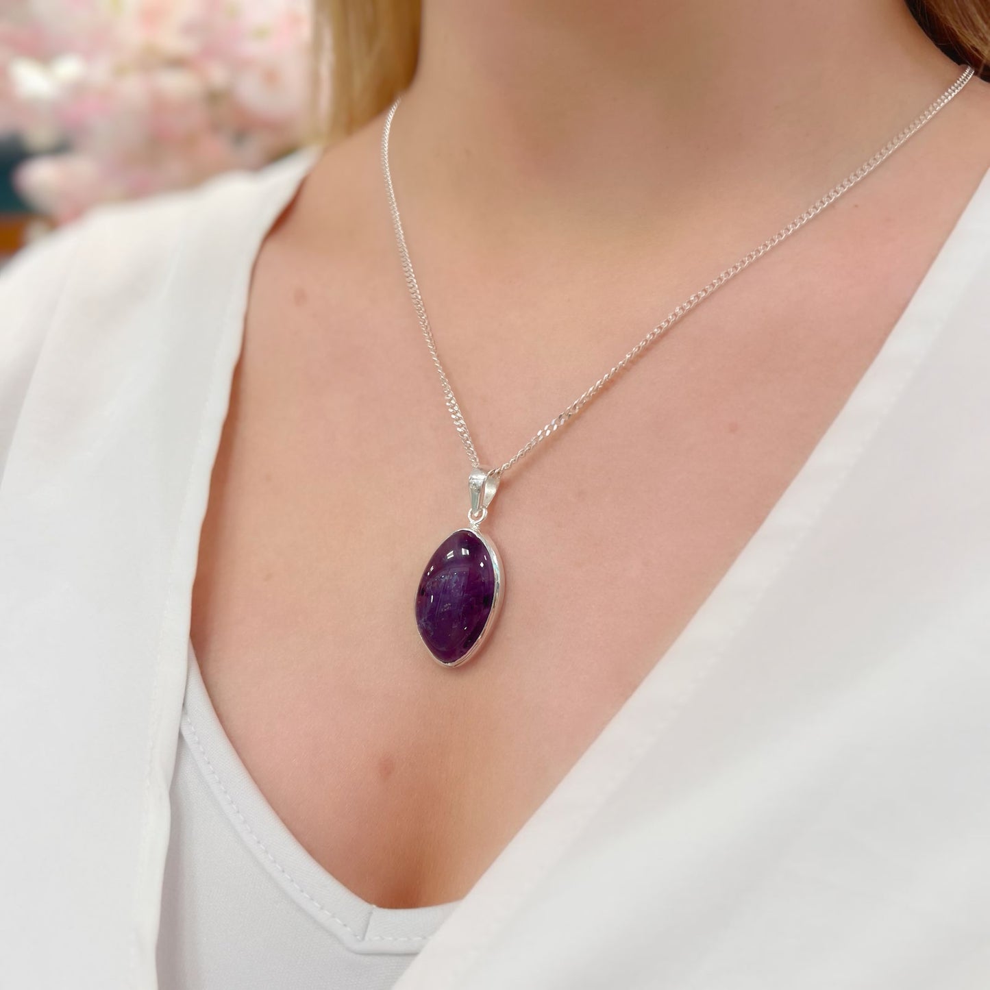 Plain Chunky Sterling Silver Irregular Shaped Amethyst Pendant