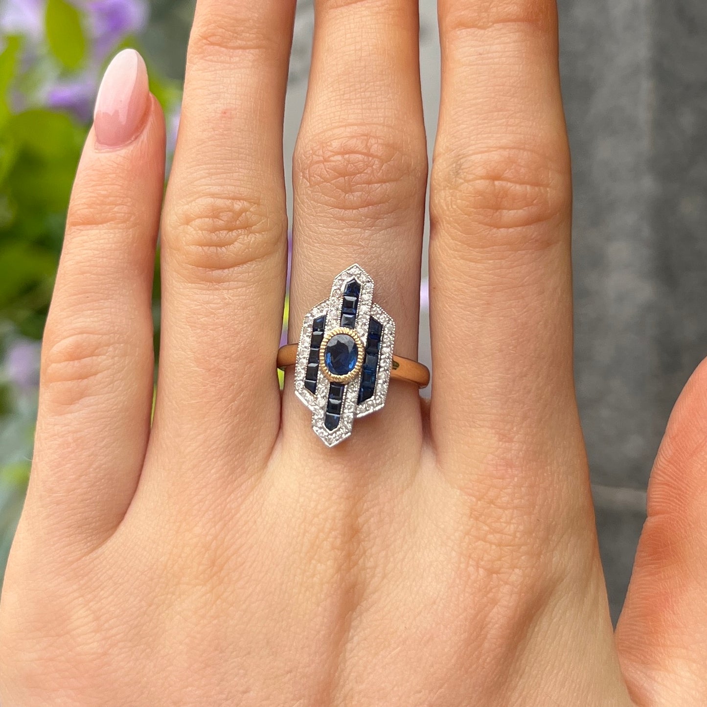18ct Yellow Gold Sapphire and Diamond Ring - Size N