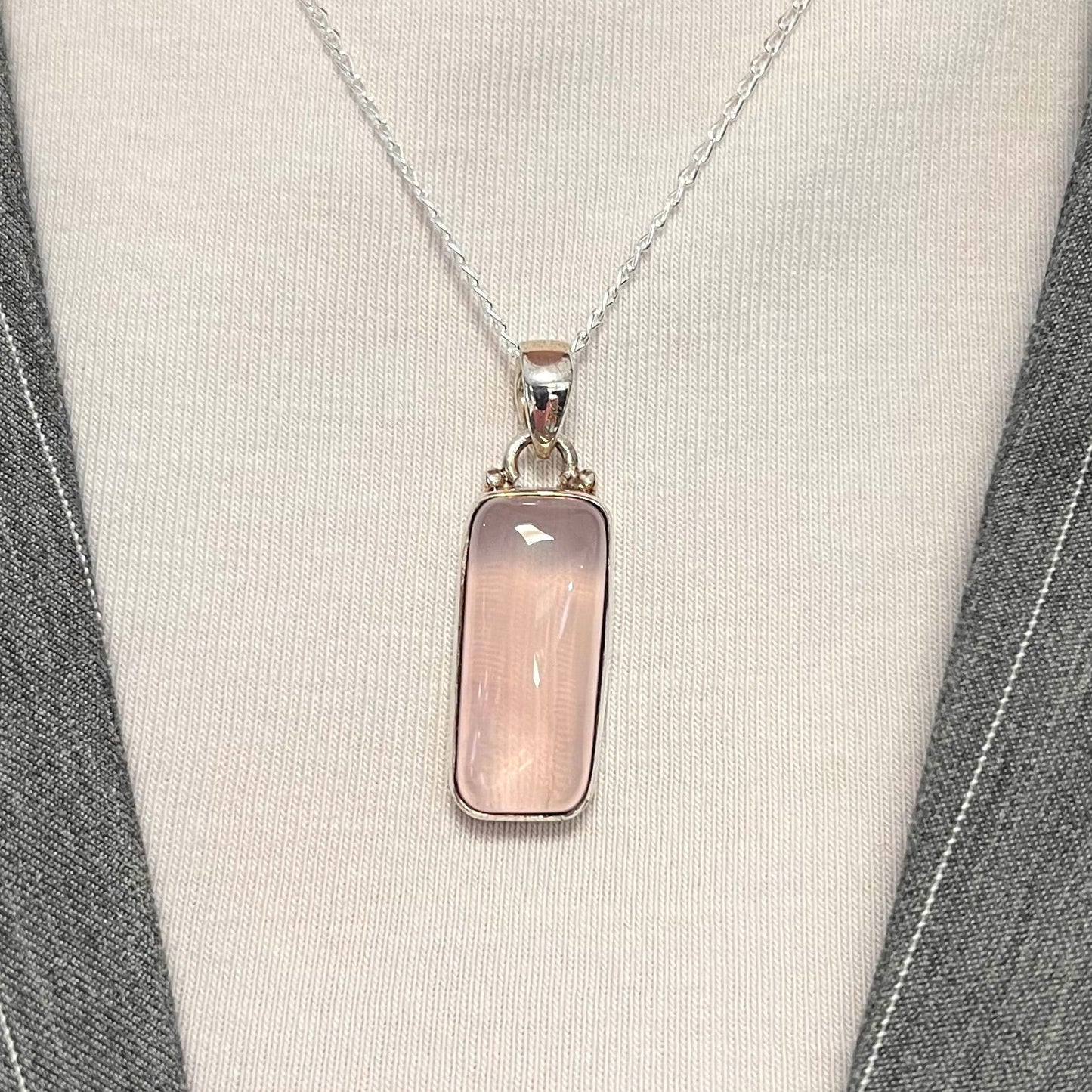 Pink Rose Quartz Sterling Silver Pendant & Chain