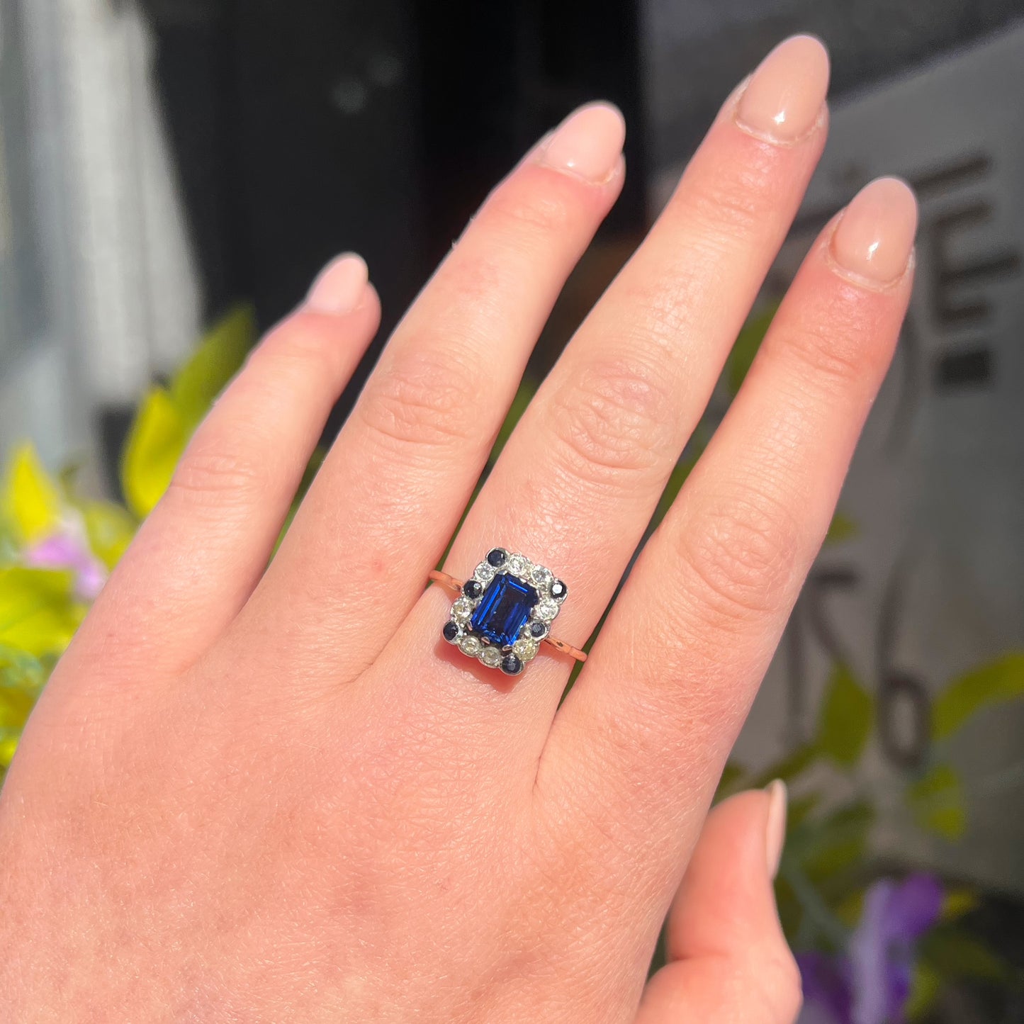 Striking Vintage Sapphire and Cubic Zirconia Dress Ring - Size O ½