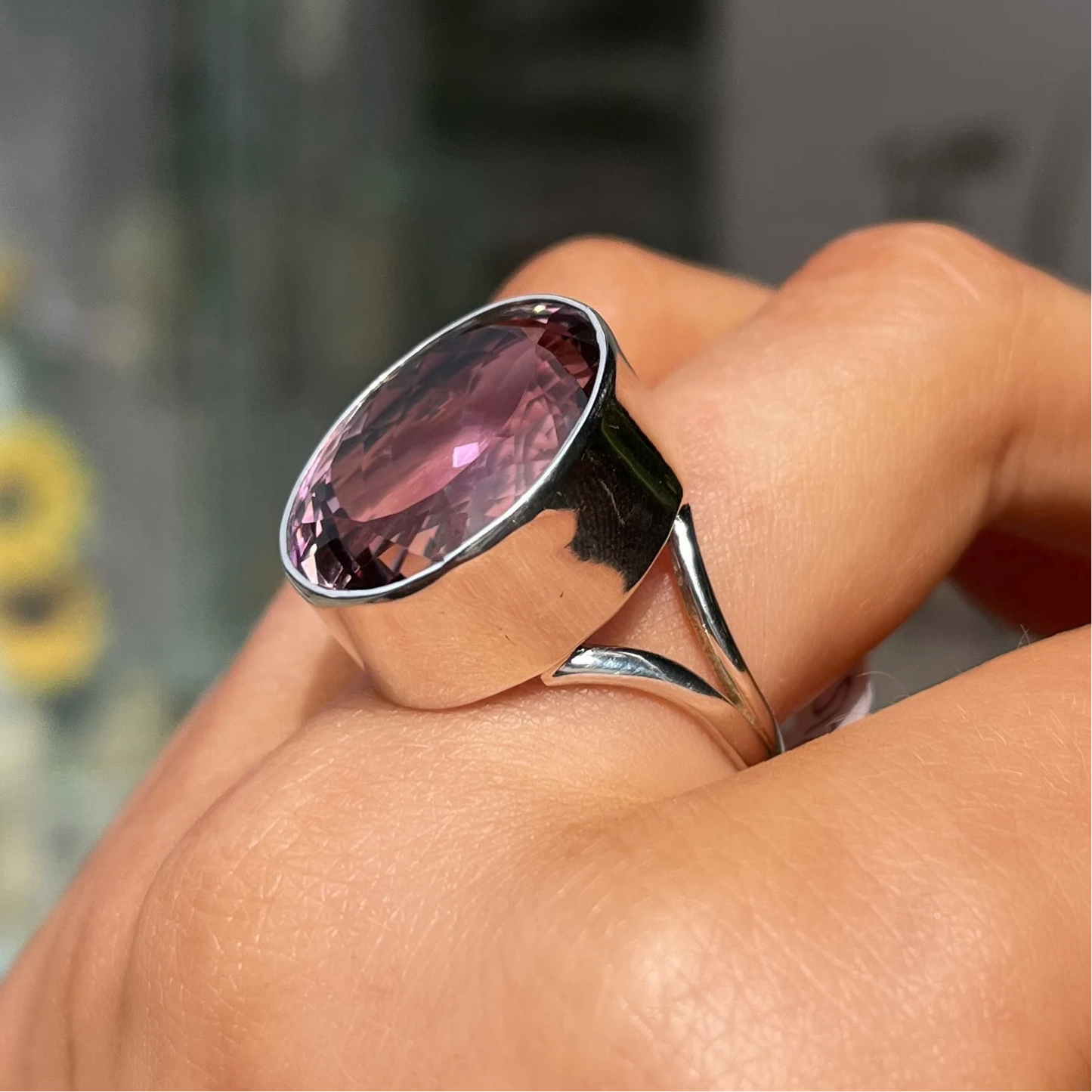 Chunky Statement Sterling Silver Purple Ametrine Ring - Size R