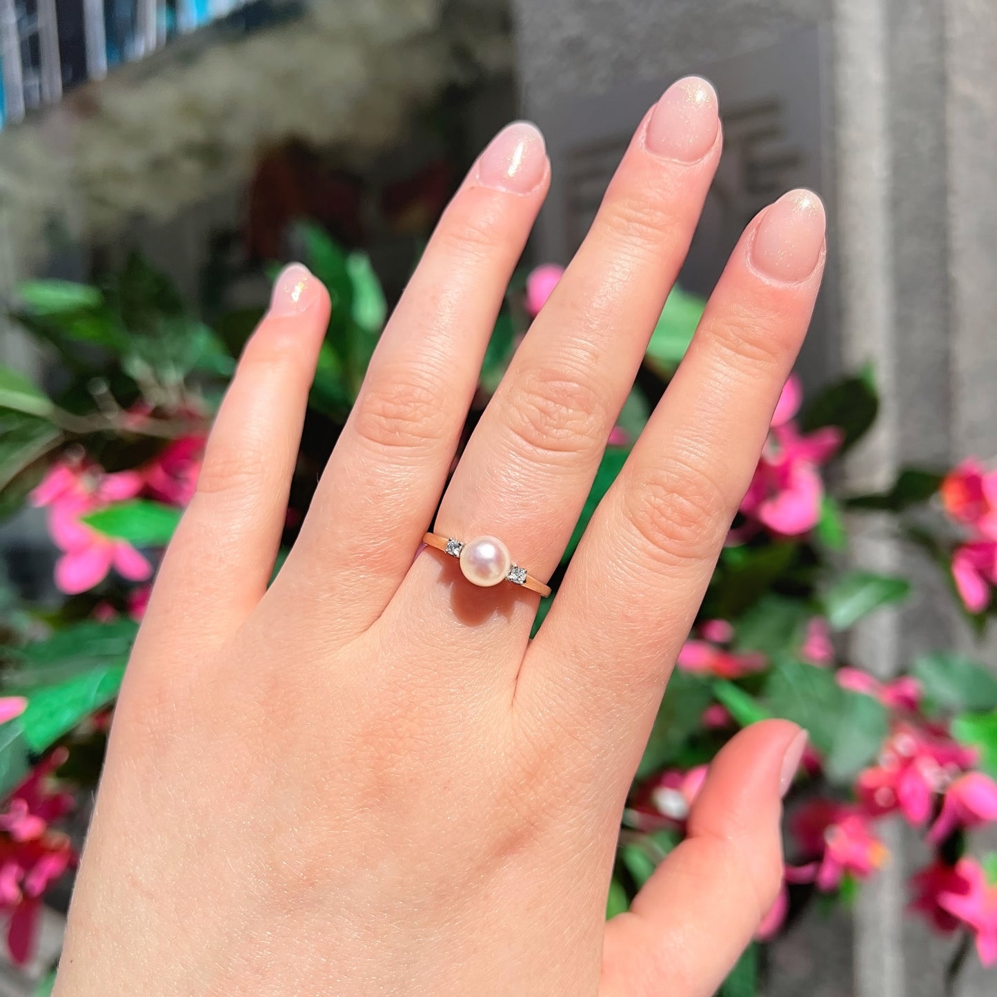 Classic Vintage 9ct Yellow Gold Pearl and Diamond Trilogy Ring - Size O ½