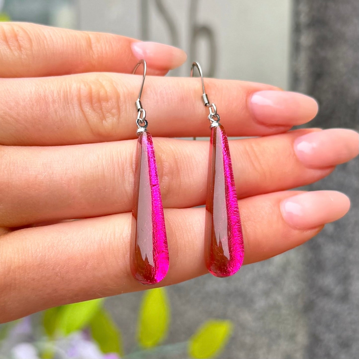 ‘Watch This Space’ Pink Teardrop Earrings